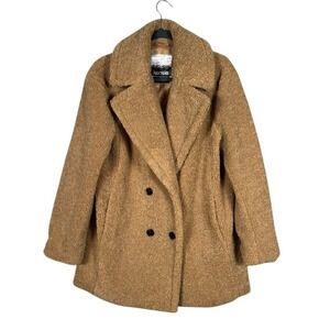 Kensie Womens Teddy Sherpa Pea Coat Jacket Medium Bohemian Camel Brown Afghan